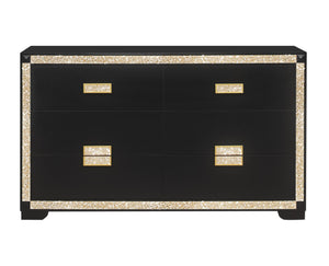 HomeRoots 62" Black and Gold Faux Crystal Bling Dresser - Glamorous Six Drawer Storage for Your Bedroom Decor 564668