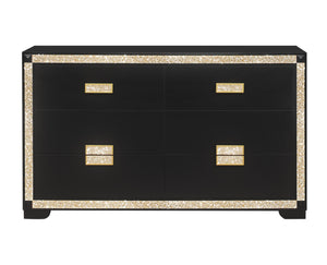 HomeRoots 62" Black and Gold Faux Crystal Bling Dresser - Glamorous Six Drawer Storage for Your Bedroom Decor 564668