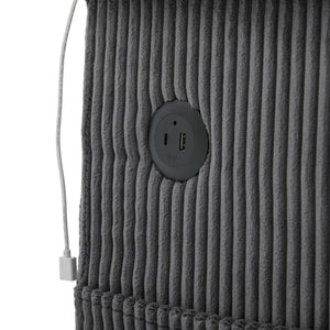 English Elm UNITED Corduroy L-Shaped Sectional Sofa with Storage Ottoman, USB Ports, Cup Holders & LED Lighting Dark Gray W1568P332407