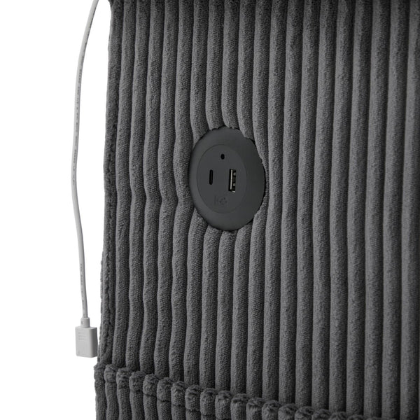 English Elm UNITED Corduroy L-Shaped Sectional Sofa with Storage Ottoman, USB Ports, Cup Holders & LED Lighting Dark Gray W1568P332407