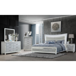 HomeRoots 58" Glam White & Silver Faux Crystal Double Dresser - Stylish Storage Solution for Modern Bedrooms 564671