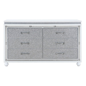 HomeRoots 58" Glam White & Silver Faux Crystal Double Dresser - Stylish Storage Solution for Modern Bedrooms 564671