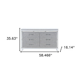 HomeRoots 58" Glam White & Silver Faux Crystal Double Dresser - Stylish Storage Solution for Modern Bedrooms 564671