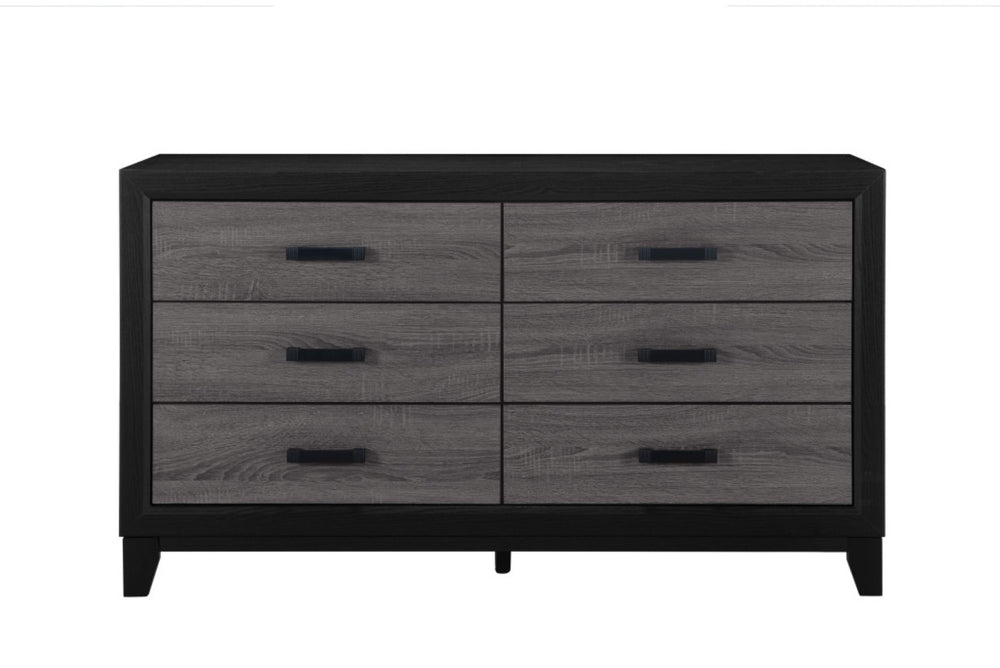 HomeRoots 58" Stylish Black and Gray Double Dresser with Six Drawers for Modern Bedroom Organization & Decor 564674