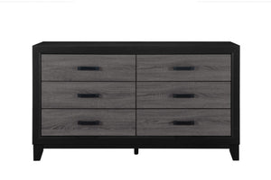 HomeRoots 58" Stylish Black and Gray Double Dresser with Six Drawers for Modern Bedroom Organization & Decor 564674