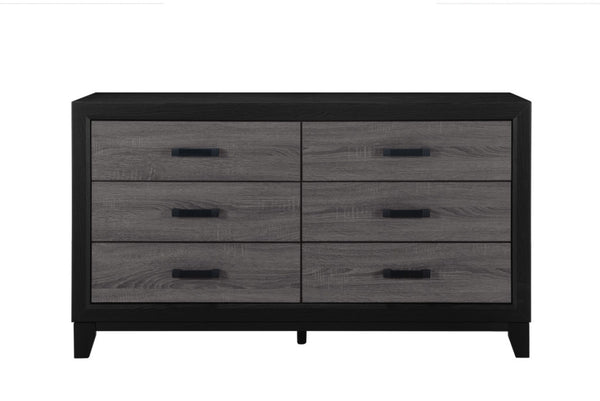 HomeRoots 58" Stylish Black and Gray Double Dresser with Six Drawers for Modern Bedroom Organization & Decor 564674