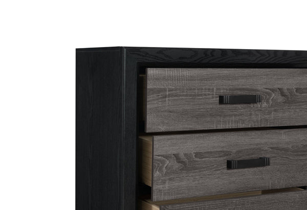 Homeroots 58" Stylish Black And Gray Wood Double Dresser With Six Spacious Drawers For Modern Storage Solutions  Solid And Manufactured Wood 564674