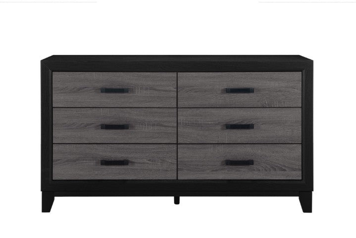 Homeroots 58" Stylish Black And Gray Wood Double Dresser With Six Spacious Drawers For Modern Storage Solutions  Solid And Manufactured Wood 564674