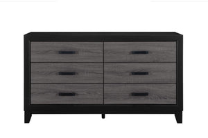 Homeroots 58" Stylish Black And Gray Wood Double Dresser With Six Spacious Drawers For Modern Storage Solutions  Solid And Manufactured Wood 564674