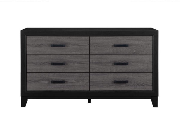 Homeroots 58" Stylish Black And Gray Wood Double Dresser With Six Spacious Drawers For Modern Storage Solutions  Solid And Manufactured Wood 564674