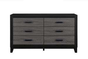 Homeroots 58" Stylish Black And Gray Wood Double Dresser With Six Spacious Drawers For Modern Storage Solutions  Solid And Manufactured Wood 564674