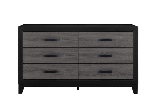 Homeroots 58" Stylish Black And Gray Wood Double Dresser With Six Spacious Drawers For Modern Storage Solutions  Solid And Manufactured Wood 564674