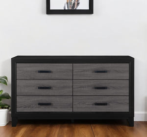 Homeroots 58" Stylish Black And Gray Wood Double Dresser With Six Spacious Drawers For Modern Storage Solutions  Solid And Manufactured Wood 564674