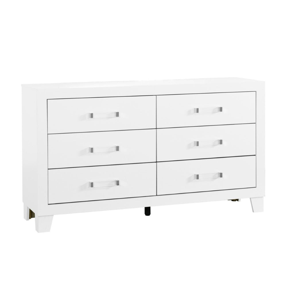 HomeRoots 58" White Wood Six Drawer Double Dresser – Stylish Storage Solution for Organized Bedrooms & Decor 564675