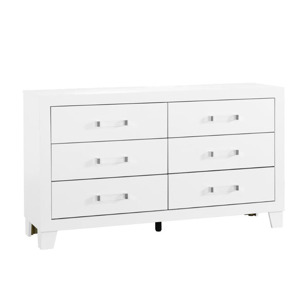 HomeRoots 58" White Wood Six Drawer Double Dresser – Stylish Storage Solution for Organized Bedrooms & Decor 564675