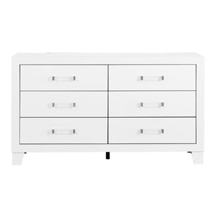 HomeRoots 58" White Wood Six Drawer Double Dresser – Stylish Storage Solution for Organized Bedrooms & Decor 564675