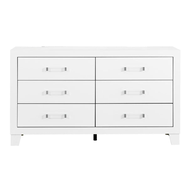 HomeRoots 58" White Wood Six Drawer Double Dresser – Stylish Storage Solution for Organized Bedrooms & Decor 564675