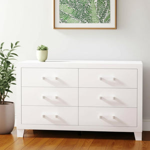 HomeRoots 58" White Wood Six Drawer Double Dresser – Stylish Storage Solution for Organized Bedrooms & Decor 564675