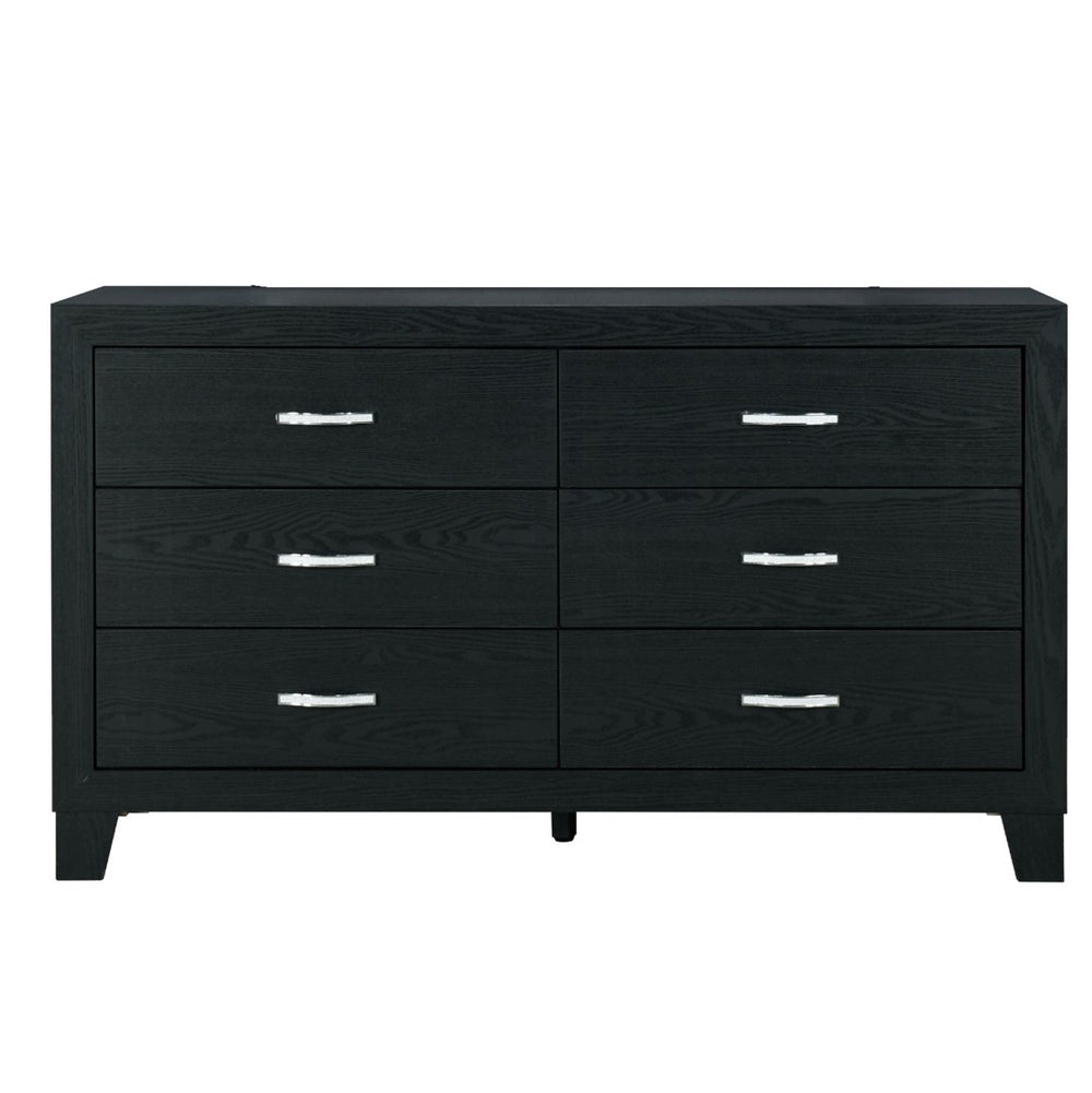 HomeRoots 58" Black Wood Double Dresser - Modern Six Drawer Storage Solution for Stylish Bedroom Organization 564679