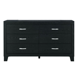 HomeRoots 58" Black Wood Double Dresser - Modern Six Drawer Storage Solution for Stylish Bedroom Organization 564679