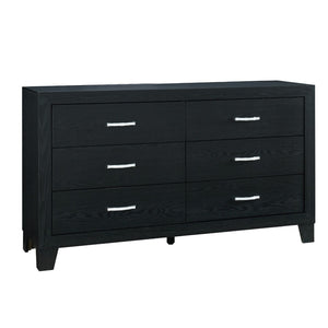 HomeRoots 58" Black Wood Double Dresser - Modern Six Drawer Storage Solution for Stylish Bedroom Organization 564679