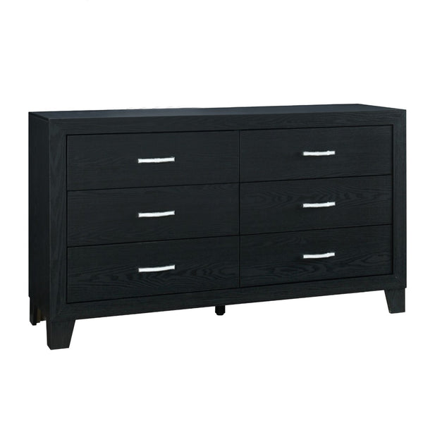 HomeRoots 58" Black Wood Double Dresser - Modern Six Drawer Storage Solution for Stylish Bedroom Organization 564679