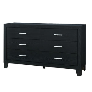 HomeRoots 58" Black Wood Double Dresser - Modern Six Drawer Storage Solution for Stylish Bedroom Organization 564679
