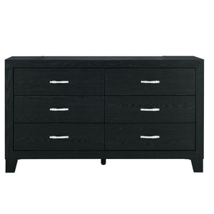 HomeRoots 58" Black Wood Double Dresser - Modern Six Drawer Storage Solution for Stylish Bedroom Organization 564679
