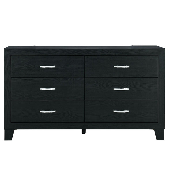 HomeRoots 58" Black Wood Double Dresser - Modern Six Drawer Storage Solution for Stylish Bedroom Organization 564679