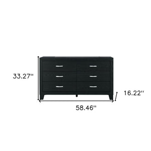 HomeRoots 58" Black Wood Double Dresser - Modern Six Drawer Storage Solution for Stylish Bedroom Organization 564679