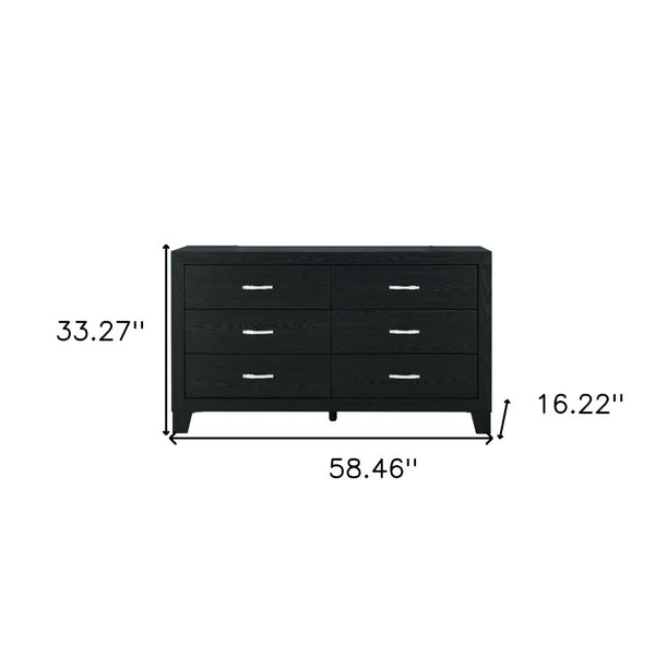 HomeRoots 58" Black Wood Double Dresser - Modern Six Drawer Storage Solution for Stylish Bedroom Organization 564679