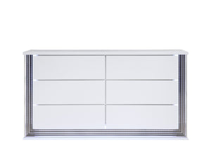 HomeRoots 61" Elegant White Double Dresser with Built-In Lighting & Six Spacious Drawers for Stylish Storage 564683
