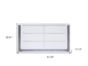 HomeRoots 61" Elegant White Double Dresser with Built-In Lighting & Six Spacious Drawers for Stylish Storage 564683