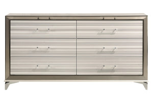 HomeRoots 64" Modern White and Silver Double Dresser with Six Drawers - Stylish Storage for Your Bedroom 564685