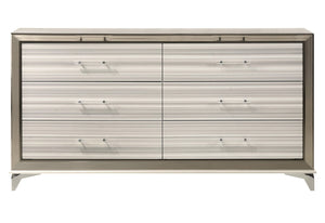 HomeRoots 64" Modern White and Silver Double Dresser with Six Drawers - Stylish Storage for Your Bedroom 564685