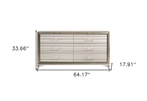 HomeRoots 64" Modern White and Silver Double Dresser with Six Drawers - Stylish Storage for Your Bedroom 564685