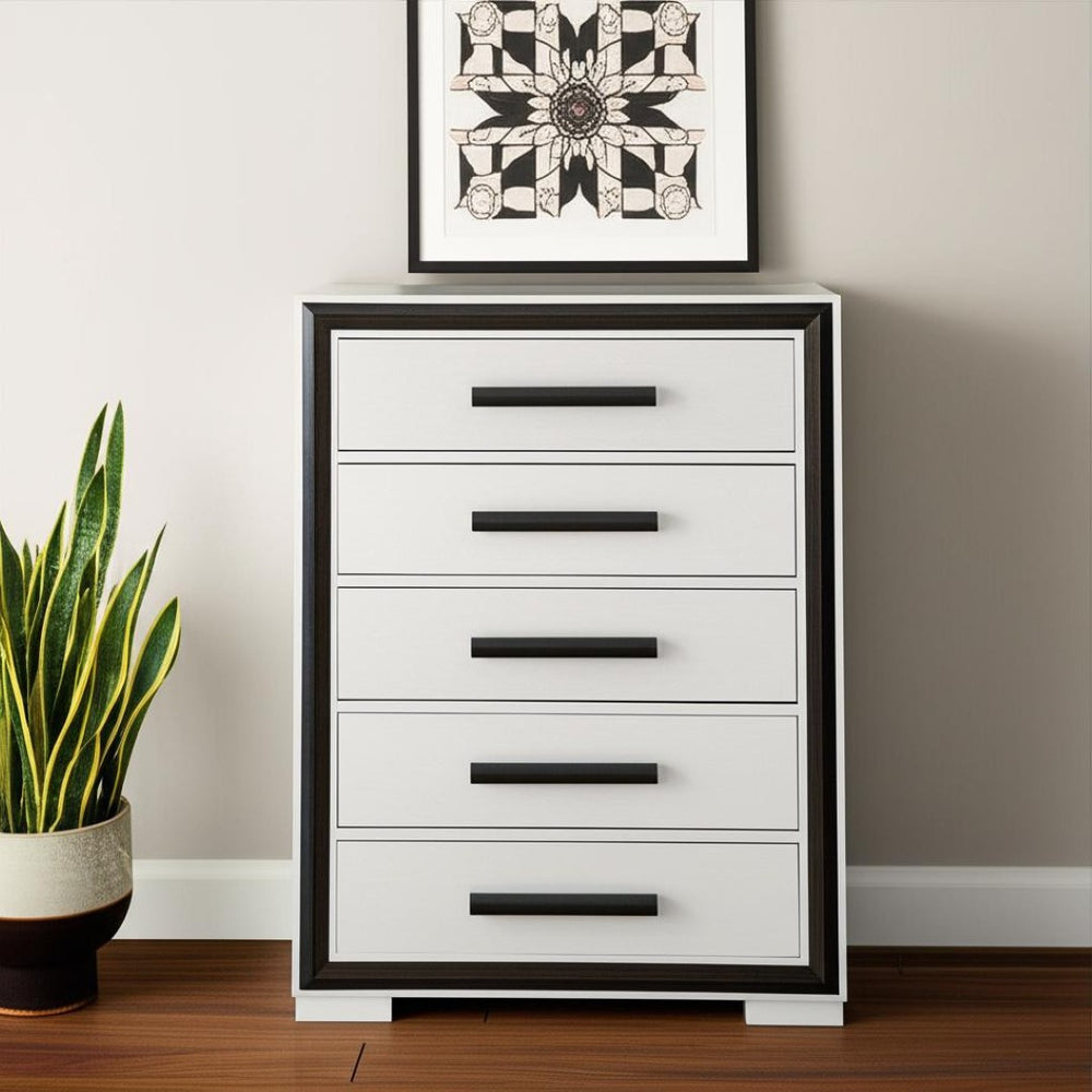 HomeRoots 48" Gray and Black Modern Five Drawer Dresser - Stylish Storage Solution for Compact Spaces & Decor 564686