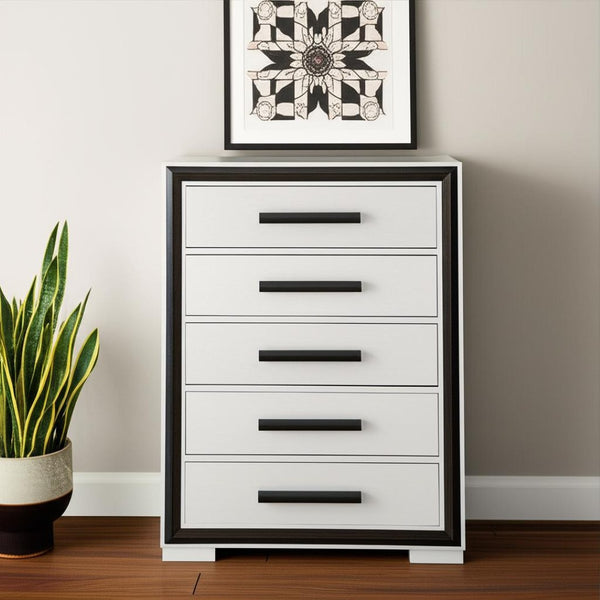 HomeRoots 48" Gray and Black Modern Five Drawer Dresser - Stylish Storage Solution for Compact Spaces & Decor 564686