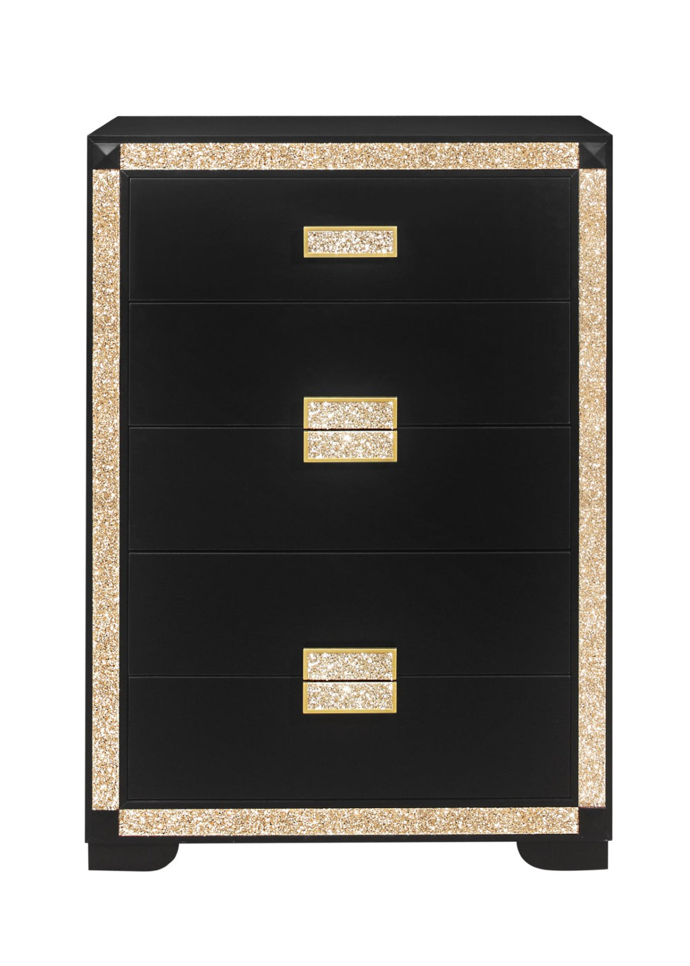 HomeRoots 48" Black and Gold Faux Crystal Bling Dresser - Stylish Six Drawer Storage for Modern Bedrooms 564687
