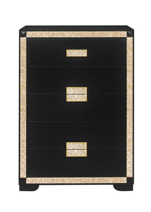 HomeRoots 48" Black and Gold Faux Crystal Bling Dresser - Stylish Six Drawer Storage for Modern Bedrooms 564687