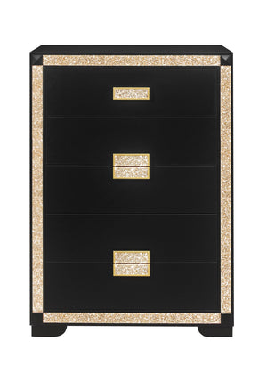 HomeRoots 48" Black and Gold Faux Crystal Bling Dresser - Stylish Six Drawer Storage for Modern Bedrooms 564687