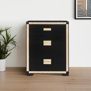 HomeRoots 48" Black and Gold Faux Crystal Bling Dresser - Stylish Six Drawer Storage for Modern Bedrooms 564687