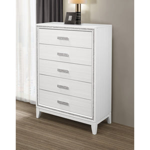 Homeroots 49" Glamorous White And Silver Faux Wood Dresser With Crystal Accents And Led Lighting, 5 Drawers  Solid And Manufactured Wood 564692