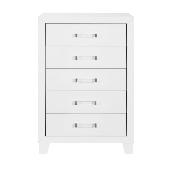 HomeRoots 49" Modern White Wood Five-Drawer Dresser - Stylish Storage Solution for Bedroom Organization & Decor 564694