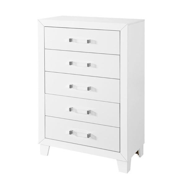 HomeRoots 49" Modern White Wood Five-Drawer Dresser - Stylish Storage Solution for Bedroom Organization & Decor 564694