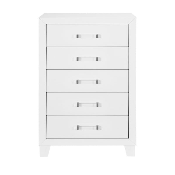 HomeRoots 49" Modern White Wood Five-Drawer Dresser - Stylish Storage Solution for Bedroom Organization & Decor 564694