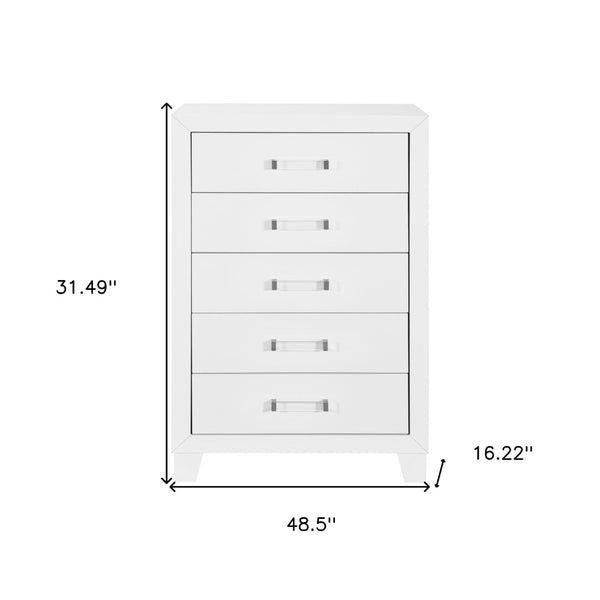 HomeRoots 49" Modern White Wood Five-Drawer Dresser - Stylish Storage Solution for Bedroom Organization & Decor 564694