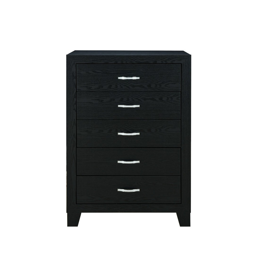 HomeRoots 49" Black Wood Five Drawer Dresser - Modern Solid Wood Storage Solution with Sleek Design & Style 564698