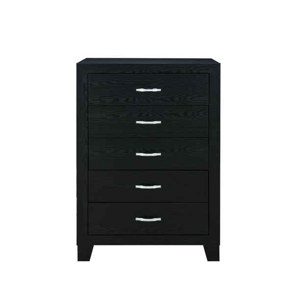 HomeRoots 49" Black Wood Five Drawer Dresser - Modern Solid Wood Storage Solution with Sleek Design & Style 564698