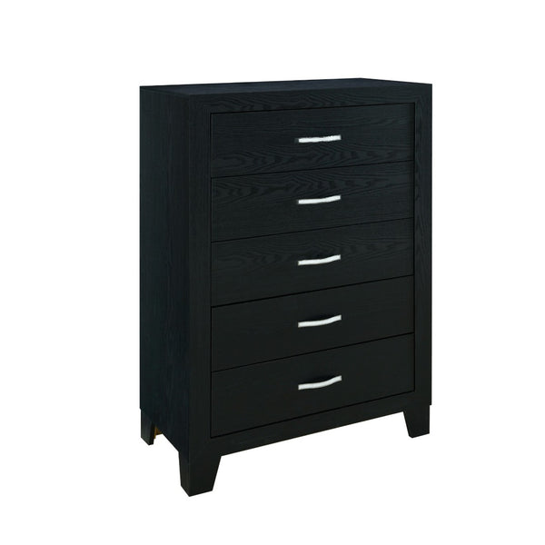 HomeRoots 49" Black Wood Five Drawer Dresser - Modern Solid Wood Storage Solution with Sleek Design & Style 564698